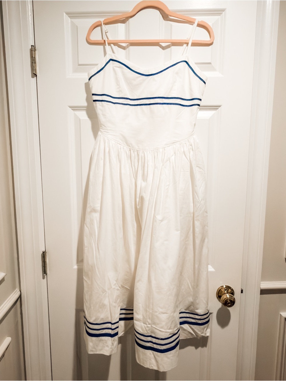 Ciao Lucia White Midi Dress with Navy Trim - Picture 2 of 3